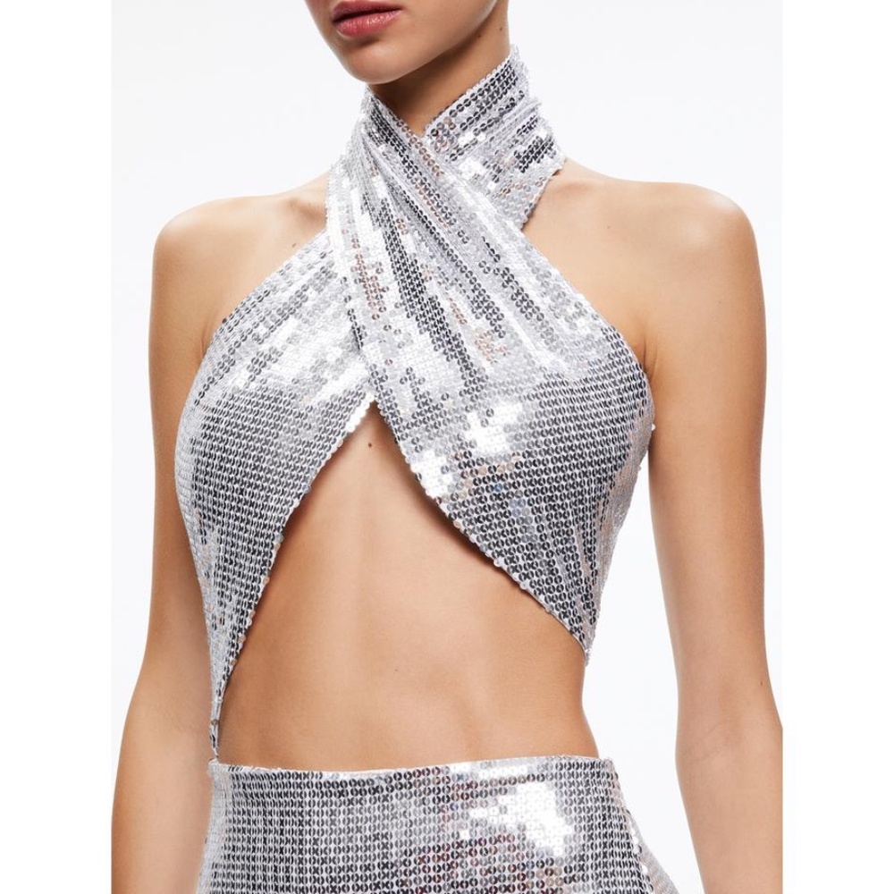 NWT Alice and Olivia May Halter Neck Sequin Gown - size 12 - Picture 3 of 9